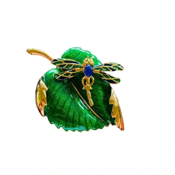 2-in-1 Dragonfly leaf enamel brooch - Picture 1 of 8